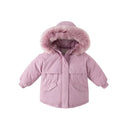 Kids Girls Solid Zipper Hooded Fur Padded Warm Jacket childrensterritory