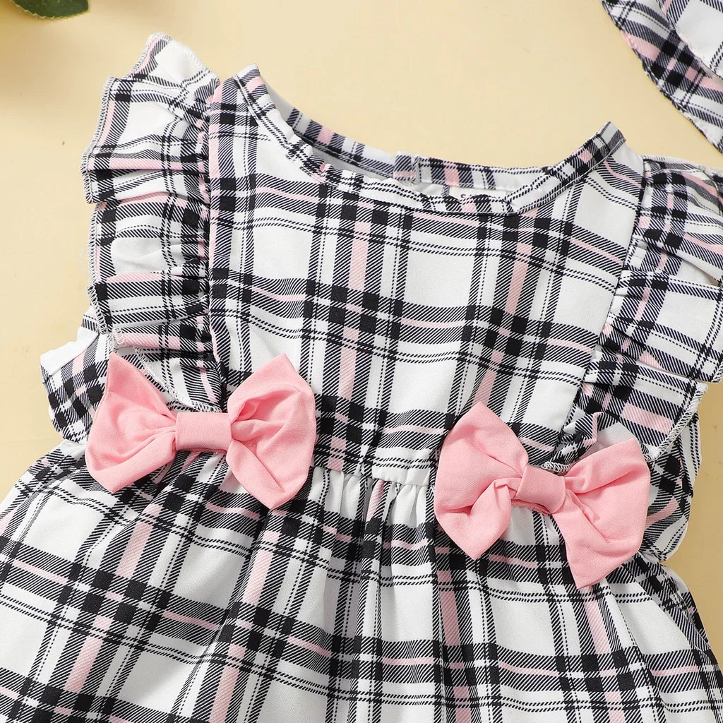 Newborn Girl Plaid Design Summer Romper and Hat Set childrensterritory