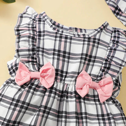 Newborn Girl Plaid Design Summer Romper and Hat Set childrensterritory
