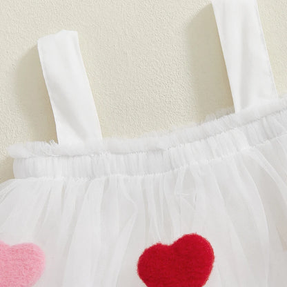 3D Plush Heart Design Layered Tulle Dress for Girls childrensterritory
