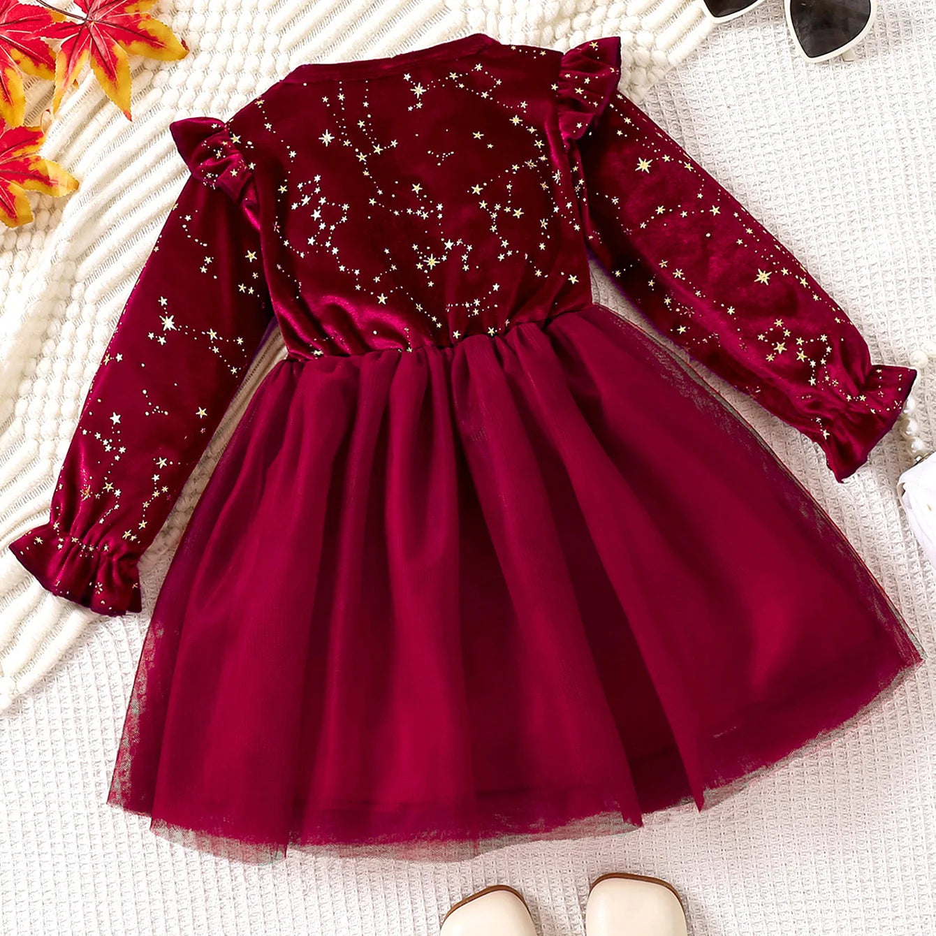 Girls' Long-Sleeved Bow Design Party Dresses