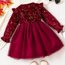 Girls' Long-Sleeved Bow Design Party Dresses childrensterritory