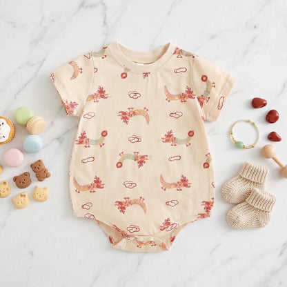 Baby Unisex Short Sleeve Printed Cotton Romper