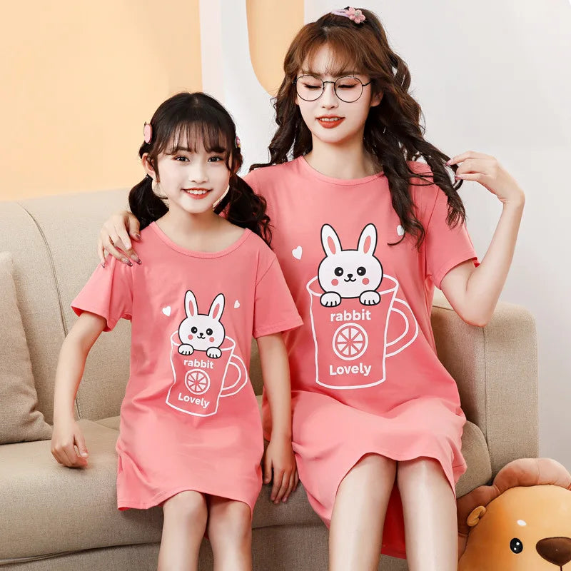 Cartoon Print Cotton Night Dress/Sleepwear for Girls