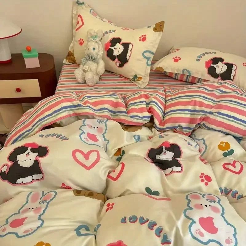 Soft & Colorful Cartoon Print Bedding Set for Kids