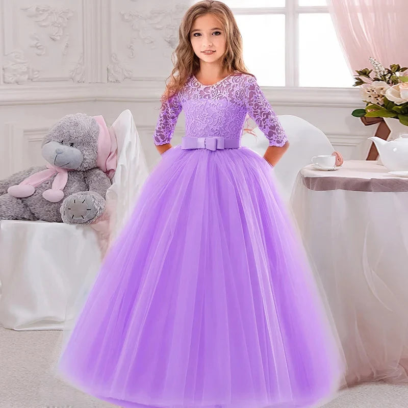 Little Girls Lace Design Long Party Dresses