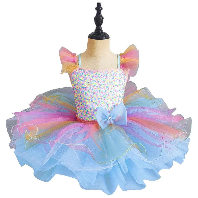 Kids Girls Rainbow Color Design Ballerina Dress