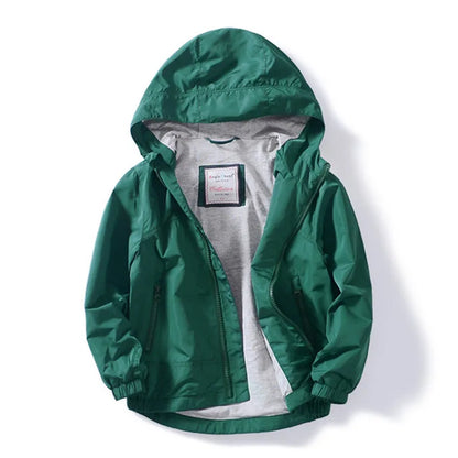 Kids Boys Solid Color Windproof Hooded Jacket childrensterritory