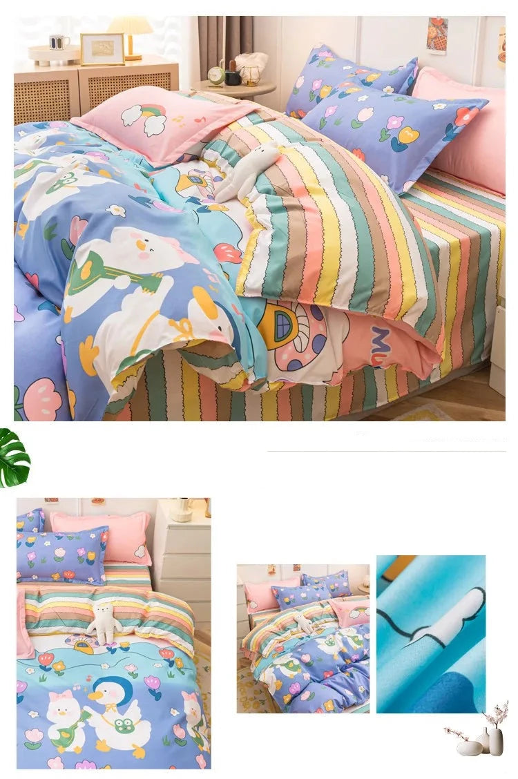 3/4-piece Cartoon Floral Print Soft Bedding Set For Home childrensterritory