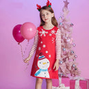 Cute Girls Long Sleeve Stripes Snowman Printed Dress childrensterritory