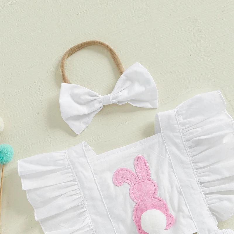 Bunny Embroidered Easter Outfit Set for Baby Girls, 2 Pieces