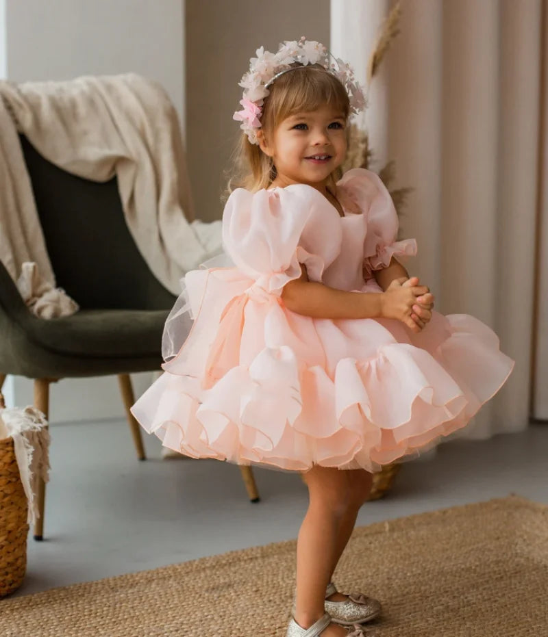Tutu Flower Girl Dress with Big Bow for Birthday Party