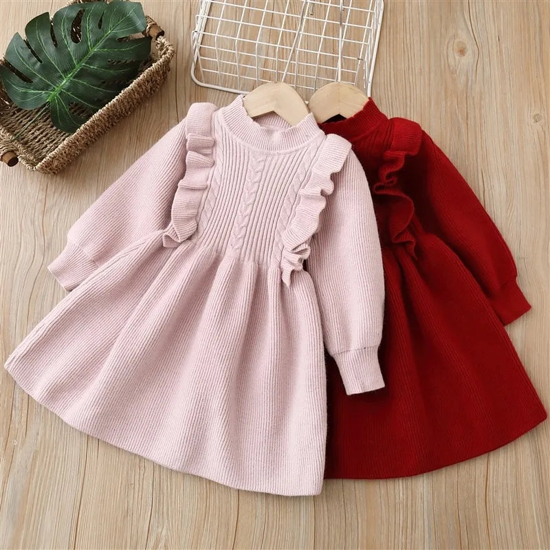 Kids Girls Elegant Princess Sweater Dresses for Winter Parties