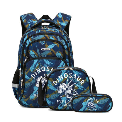 3pcs Set of Teenager Cartoon Dinosaur Anime School Bags