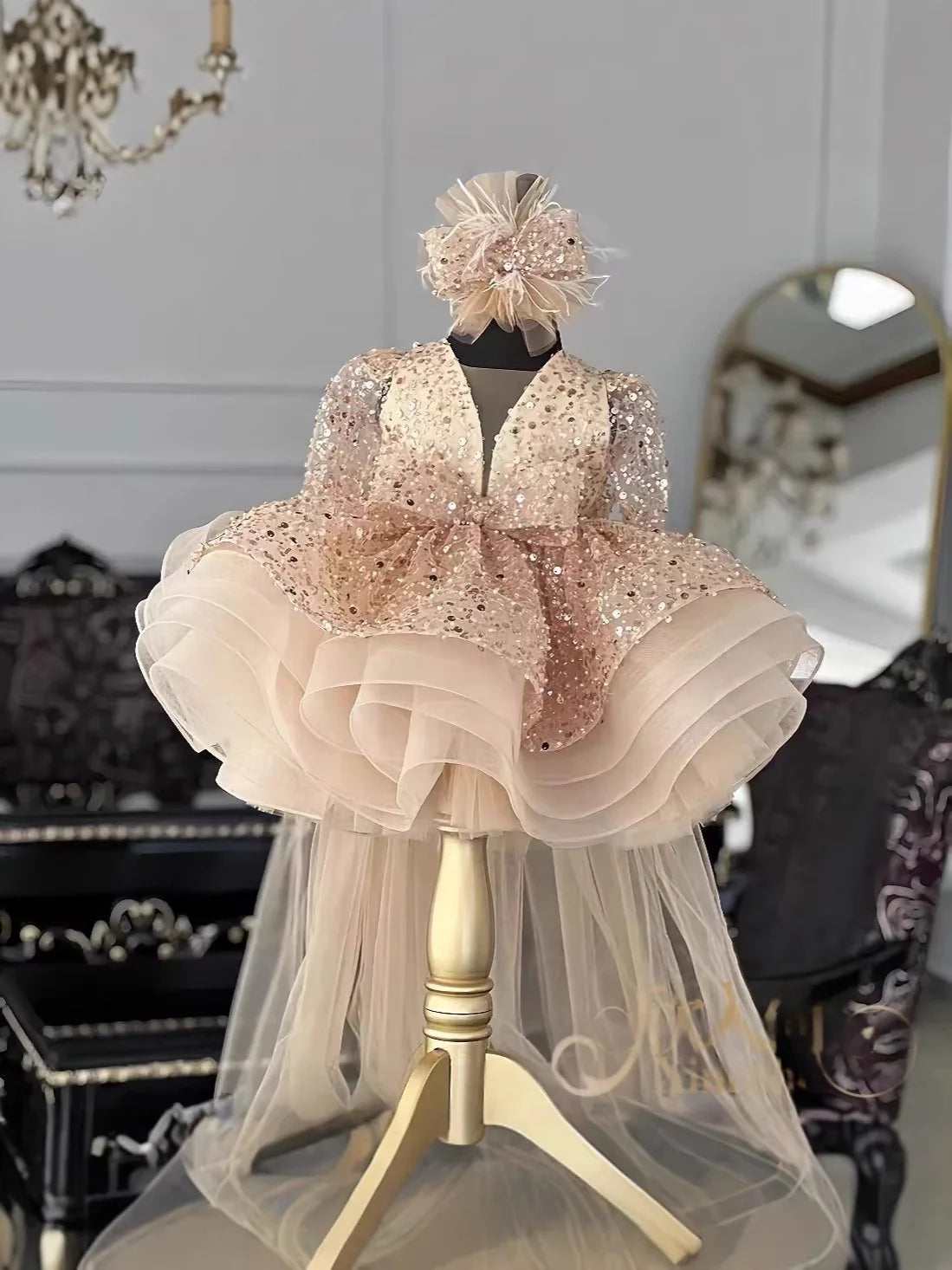 Baby/Kid Girls  Shiny Sequins Tutu Party Gown with Headbow