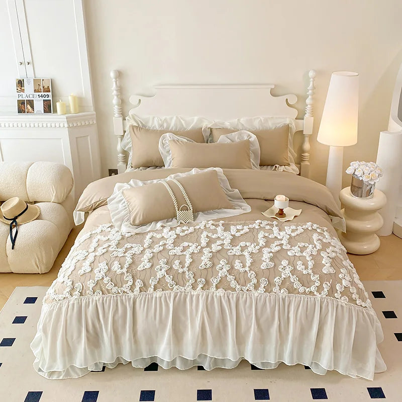 Luxury Pink Lace Design Bedding Set for Girls