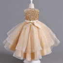 Sleeveless Sequins Design Kids Girls Party Trailing Dresses childrensterritory