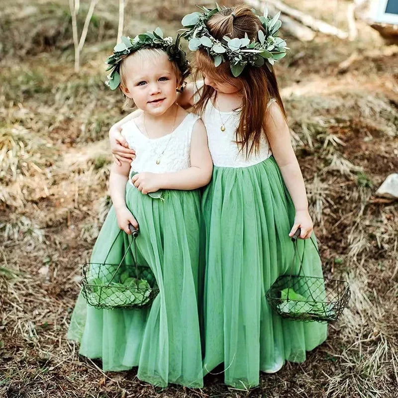 Kids Girls Lace Design Long Mesh Princess Dresses childrensterritory