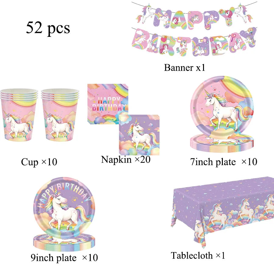 Kids Unicorn Theme Birthday Party Decorations Set