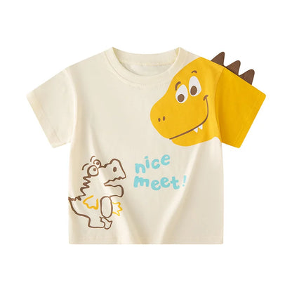 Green Cartoon Frog Print Summer T-Shirts for Kids