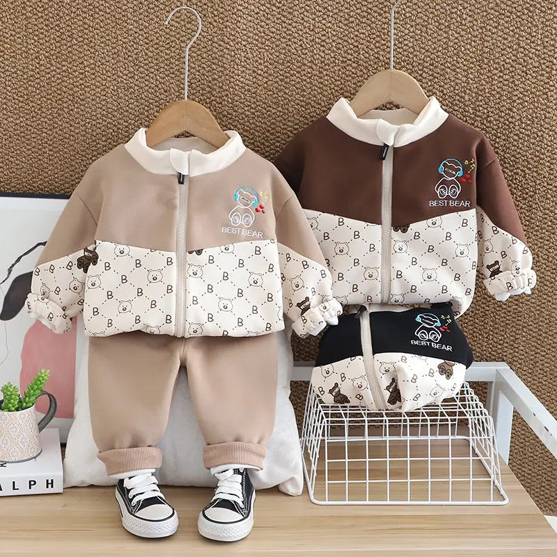 Kids Boys Cute Print Zipper Cotton Tracksuits 2pcs/set childrensterritory