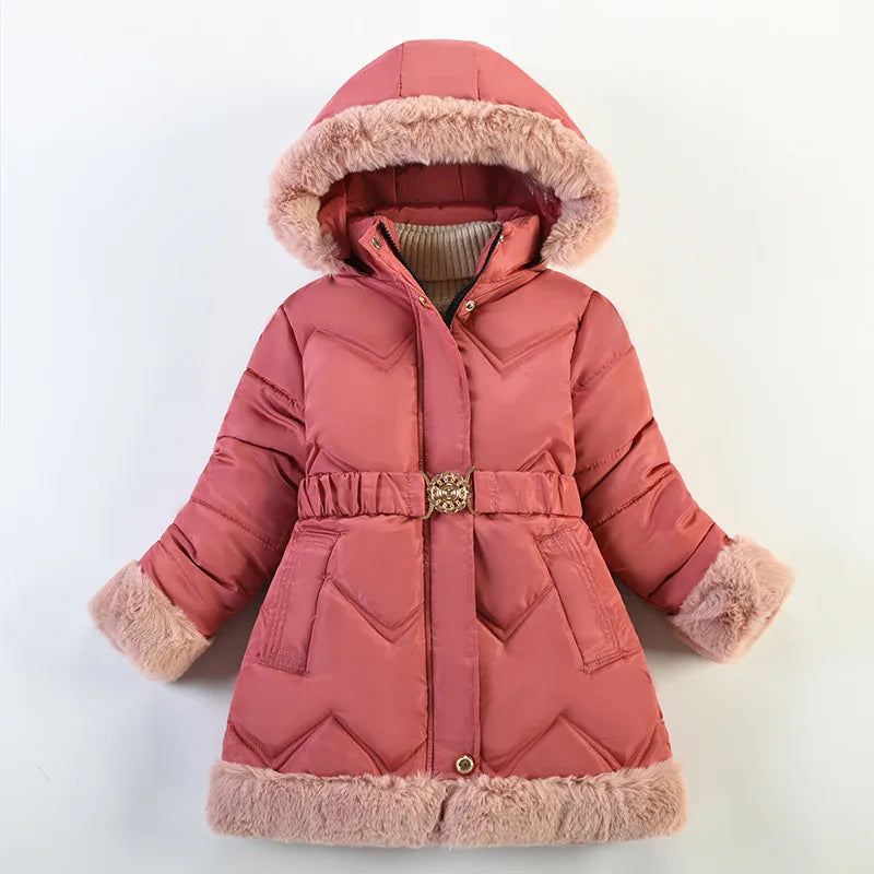 Kids Girls Warm Fur Hooded Long Coat/Jacket