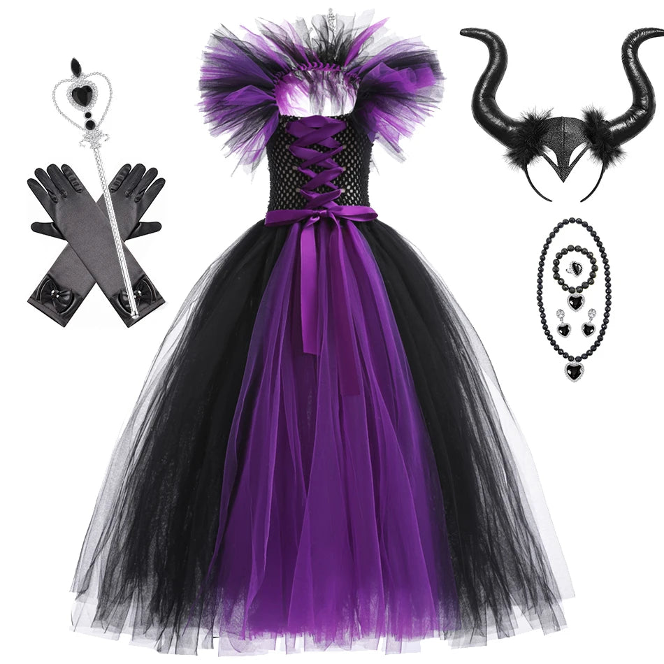 Kids Girls Demon Queen Maleficent Halloween Costume