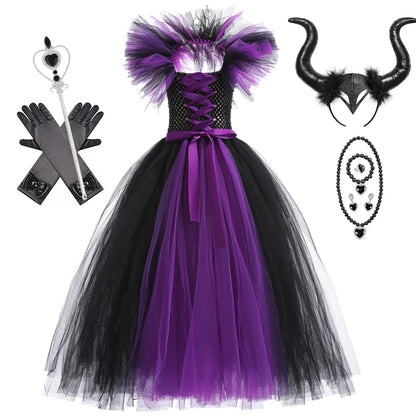 Kids Girls Demon Queen Maleficent Halloween Costume
