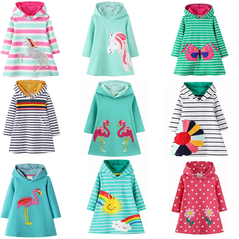 Long-Sleeved Cartoon Print Autumn Girls' Dresses