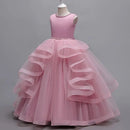 Girls' Solid Color Long Puff Evening Party Dresses childrensterritory