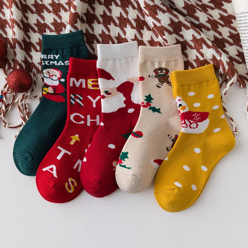 Kids Cartoon Print 5 Pairs Winter Socks