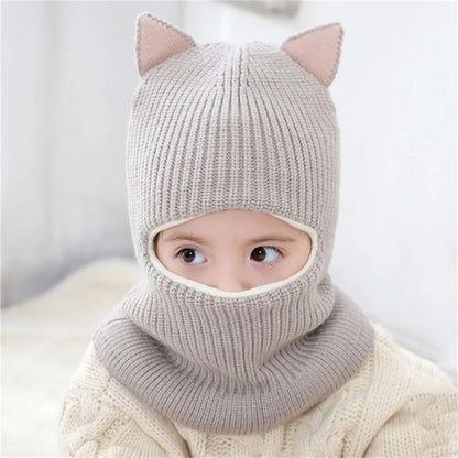 Kids Warm Knitted Plus Fleece Beanie with Face Cover childrensterritory