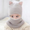 Kids Warm Knitted Plus Fleece Beanie with Face Cover childrensterritory
