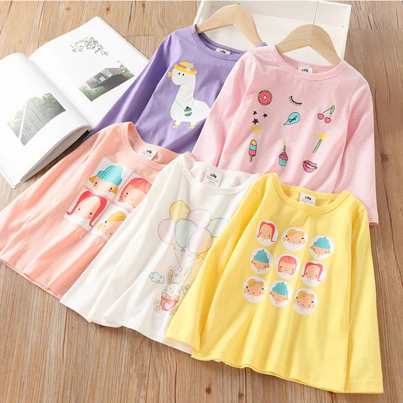 Girls' Cartoon Print Long Sleeves Stylish Tops