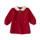Cute Red Colored Long Sleeved Girls Winter Party Dress childrensterritory
