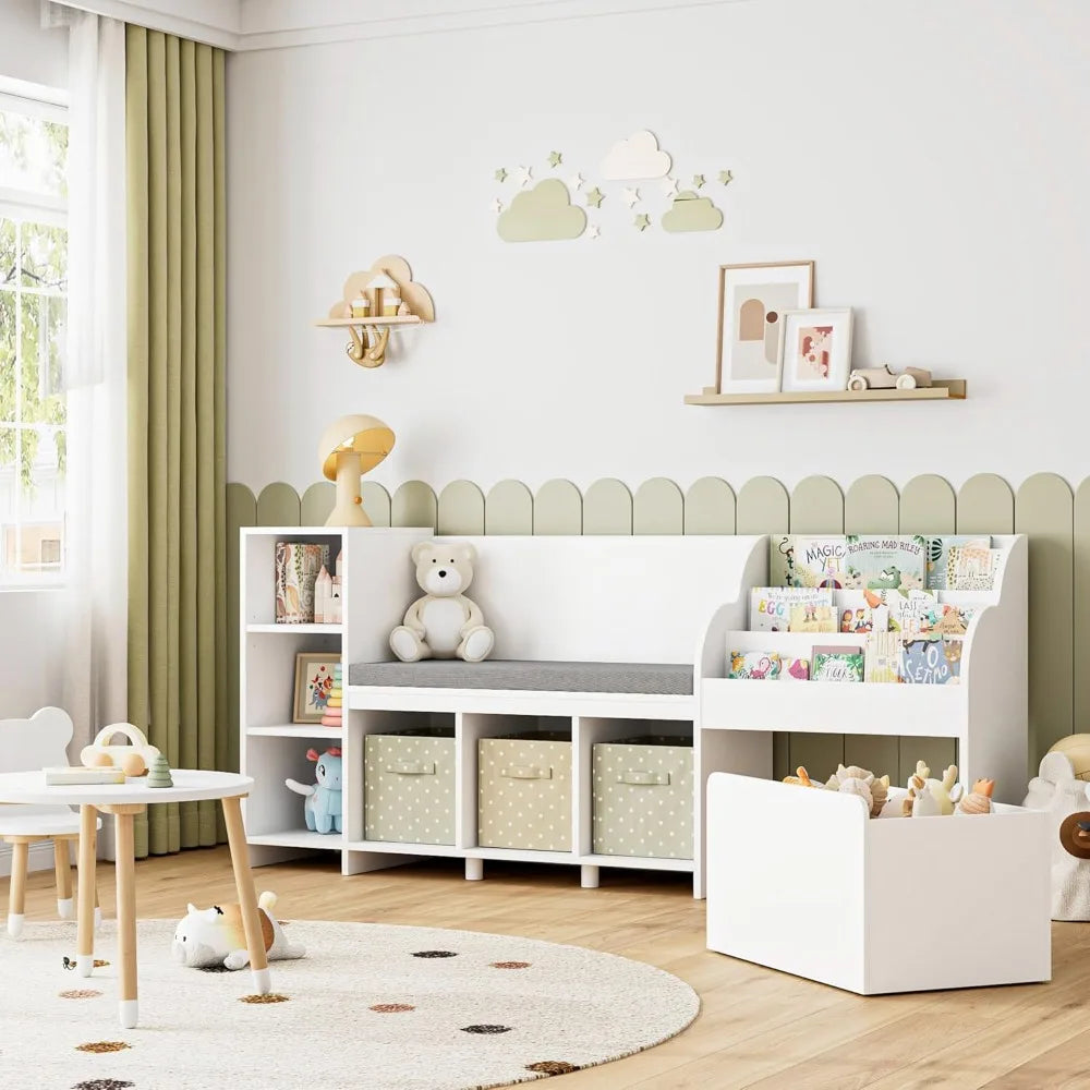 Bookshelf for Kids with Six Storage Cubbies and a Seat Cushion