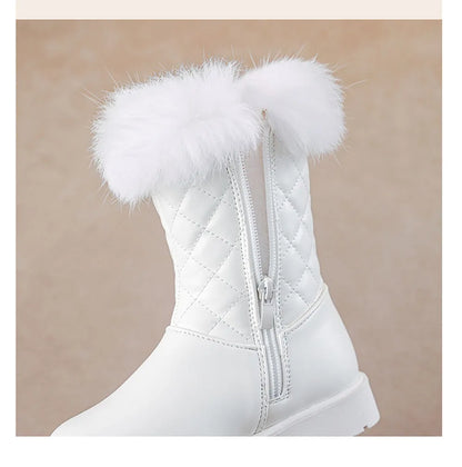 Girls Korean Style Thick Warm Faux Fur Zipper Boots childrensterritory