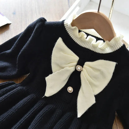 Little Girls Bow-Decorated Woolen Dress for New Year childrensterritory