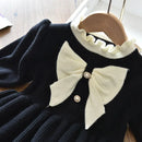 Little Girls Bow-Decorated Woolen Dress for New Year childrensterritory