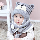 Cartoon Bear Striped Knit Woolen Scarf Cap for Baby childrensterritory