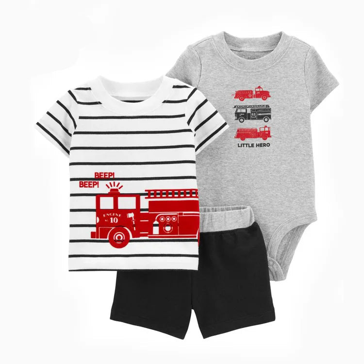 Baby Boys Cotton 3-Piece Short Bodysuit Set for Summer