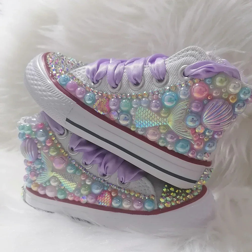 Mother-Daughter Matching Handmade Rhinestones Bling Sneakers