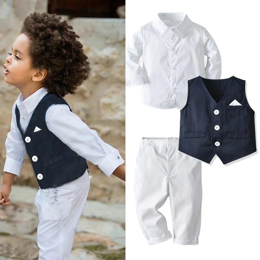 Solid 3PCS Formal Gentleman Clothing Set for Kids Boys