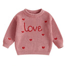 Baby Girl Heart Print Crew Neck Knitted Sweaters childrensterritory