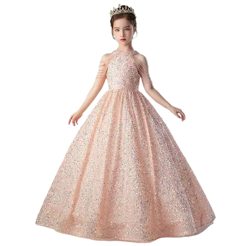 Young Girls Formal Glitter Halter Tutu Party Gown/Prom Dresses