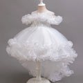 Kids Girls Soft Gauze Solid Color Party Desses with Trailing childrensterritory