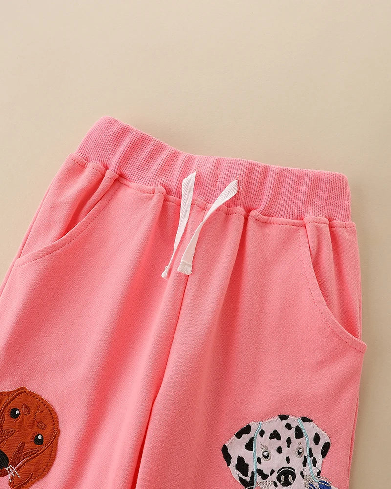 Little Girls Cute Dog Print Pink Casual Trouser for Autumn childrensterritory