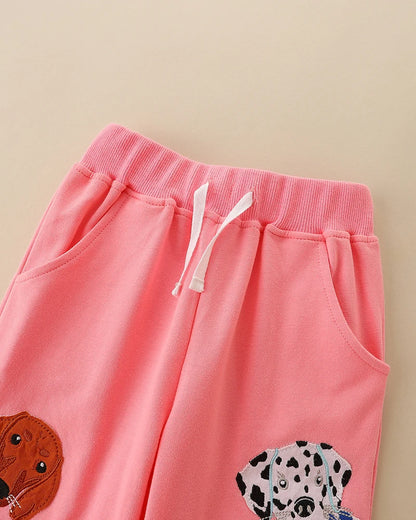 Little Girls Cute Dog Print Pink Casual Trouser for Autumn childrensterritory