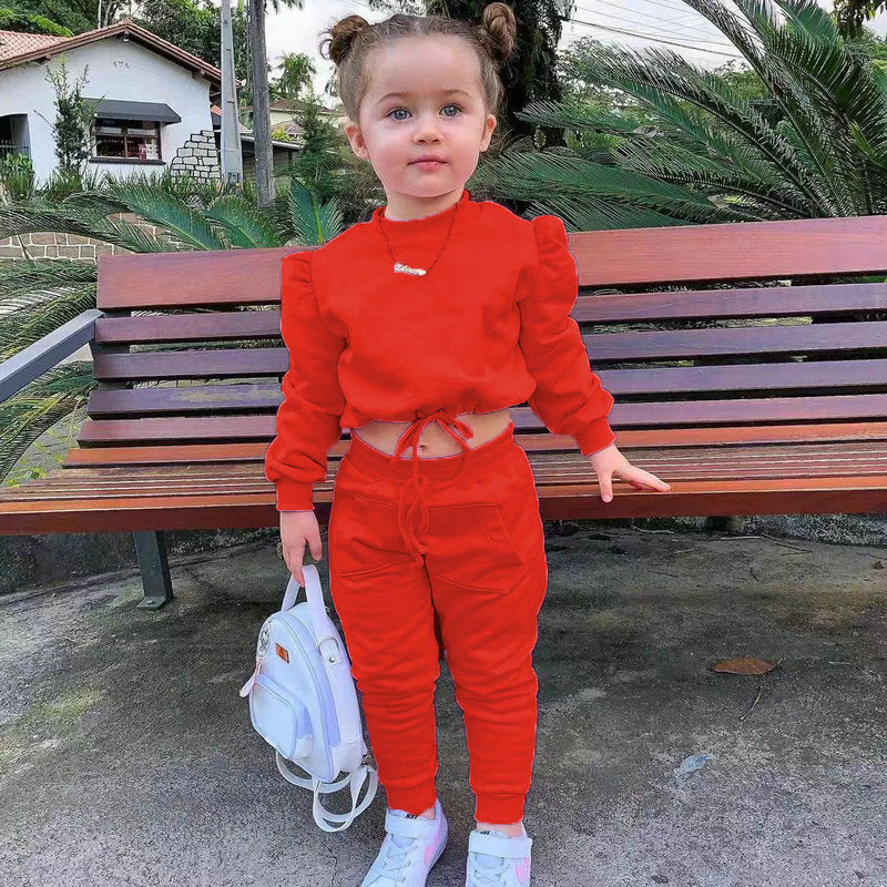 Kids Girl Long Sleeve Crop Top and Pant Clothing Sets for Spring childrensterritory