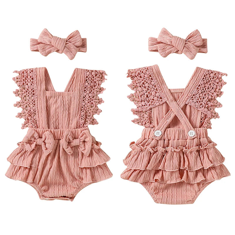 Baby Girl Cotton Linen Bow-knot Sleeveless Romper